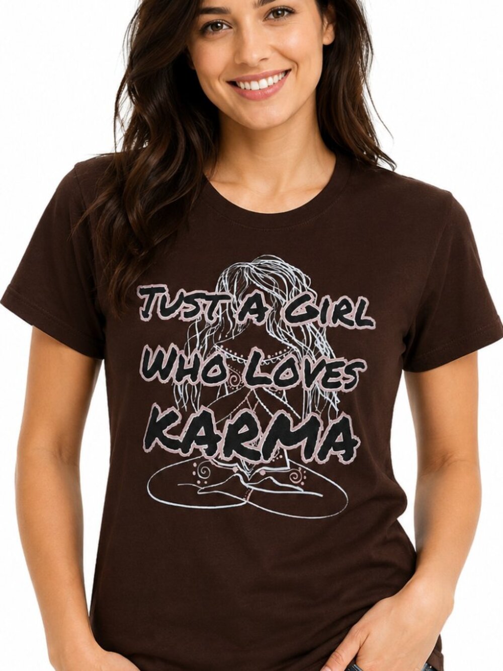 NWT - Medium brown top. JUSTA A GIRL KARMA. Spiritual. Casual. Summer. Yoga Cozy